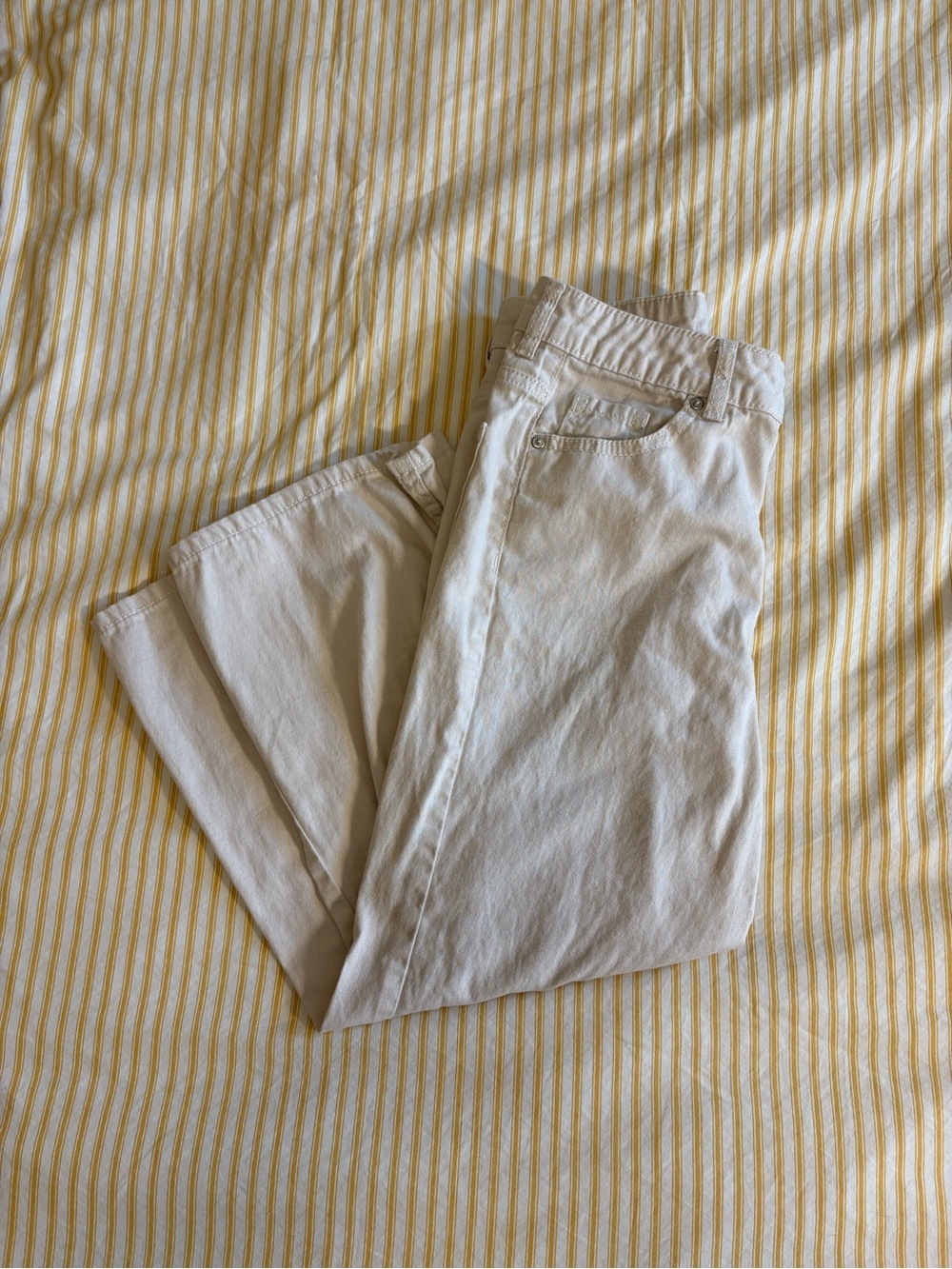 H&M High Waisted Cream Cotton Wide Leg Capri